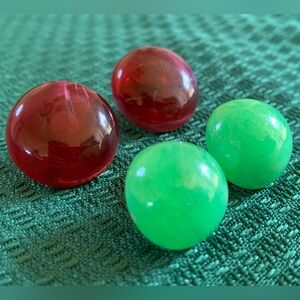 Vintage Red and Green Plastic Domed Earrings Button Style Acrylic Lucite